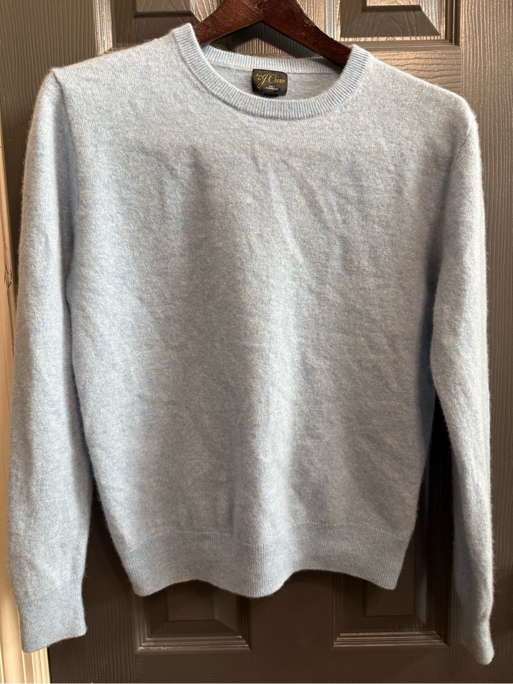 Vtg J.Crew 100% Cashmere Crewneck Sweater Script Tag Ice Blue Pastel Medium